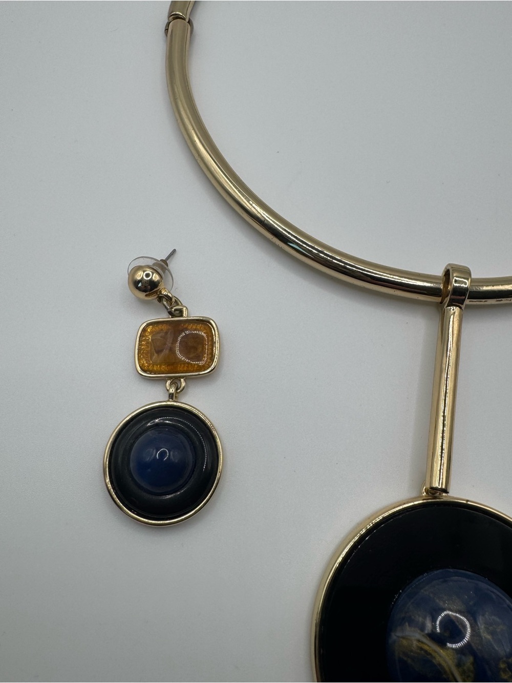 Chicos Gold Toned Necklace & Earring Set with Navy and Amber Accents - Picture 4 of 8
